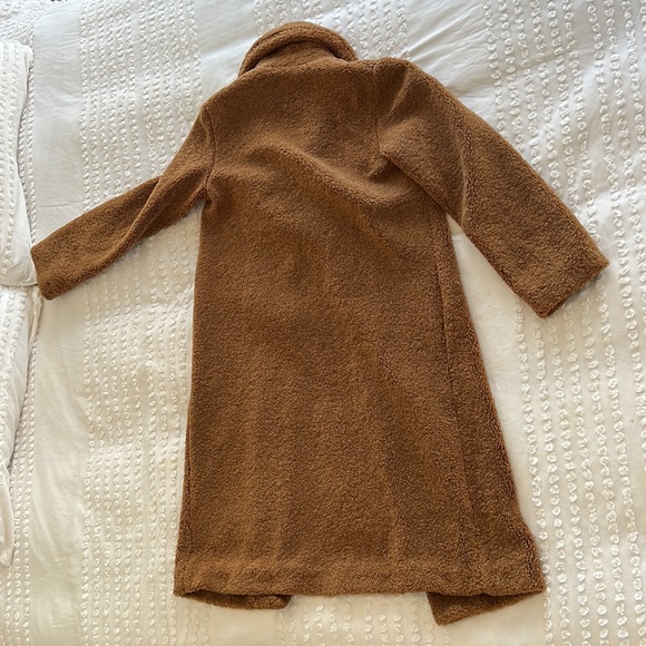 Dark Caramel Brown Women’s Long Teddy Coat Zara Size Small - Picture 3 of 4